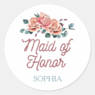 Vintage Wedding Flowers Maid of Honor Classic Roun Classic Round Sticker
