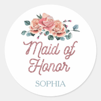 Vintage Wedding Flowers Maid of Honor Classic Roun Round Sticker