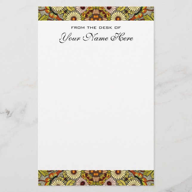Vintage Wedding, Garden Flowers Floral Butterflies Stationery (Front)
