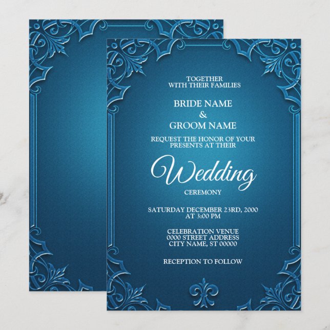 Vintage Wedding Geometric Teal Turquoise Elegant   Invitation (Front/Back)