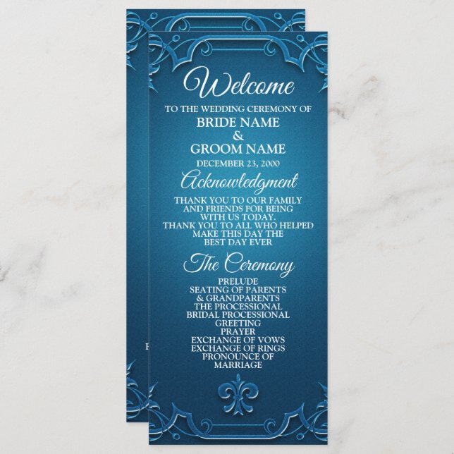 Vintage Wedding Geometric Teal Turquoise Elegant Program (Front/Back)