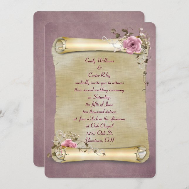 Vintage Wedding Gold Scroll Invitation (Front/Back)