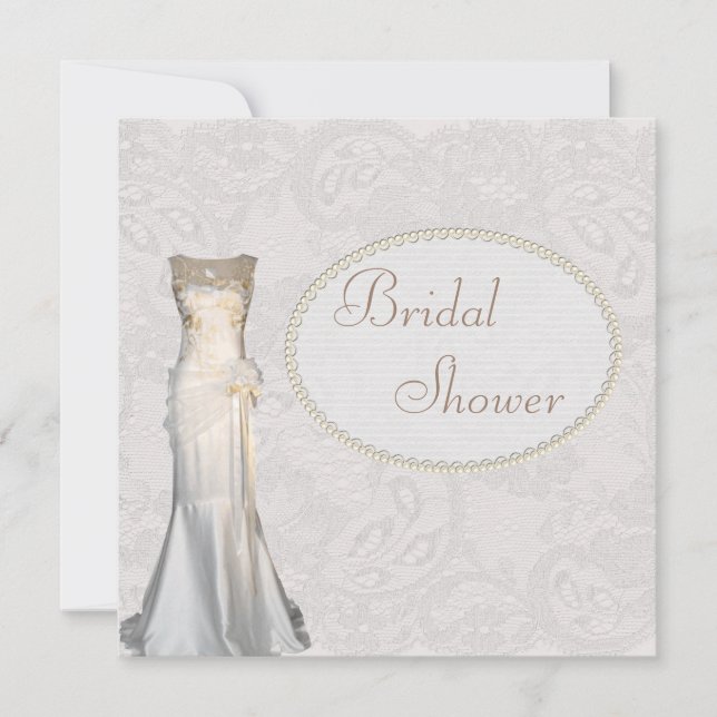 Vintage Wedding Gown Paisley Lace Bridal Shower Invitation (Front)