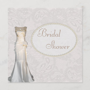 Vintage Wedding Gown Paisley Lace Bridal Shower Invitation