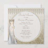 Vintage Wedding Gown Pearls & Lace Bridal Shower Invitation (Back)