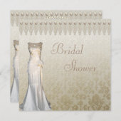 Vintage Wedding Gown Pearls & Lace Bridal Shower Invitation (Front/Back)