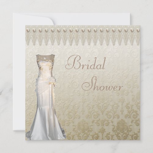 Vintage Wedding Gown Pearls  Lace Bridal Shower Invitation