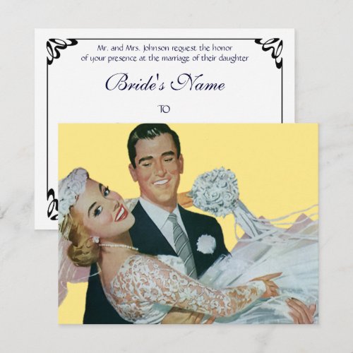 Vintage Wedding, Groom Carrying Bride, Newlyweds Custom Announcements
