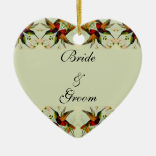Vintage Wedding, Hummingbirds and Flowers Ceramic Ornament