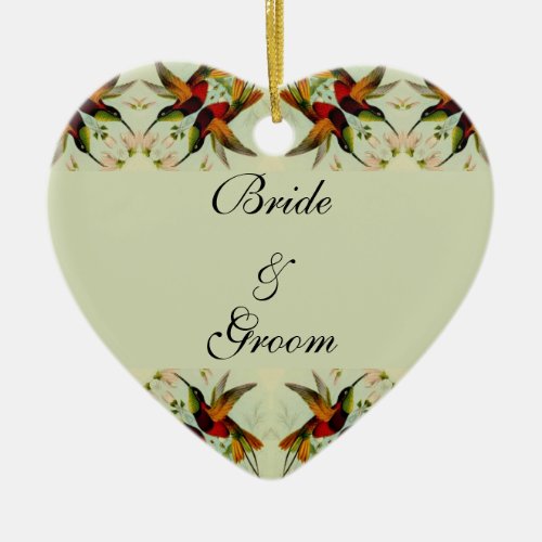 Vintage Wedding Hummingbirds and Flowers Ceramic Ornament