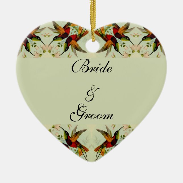 Vintage Wedding, Hummingbirds and Flowers Ceramic Ornament (Front)