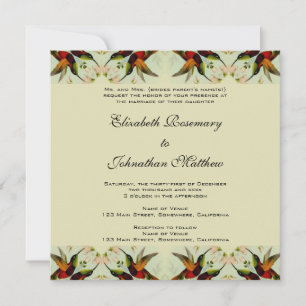 Vintage Wedding, Hummingbirds and Flowers Invitation