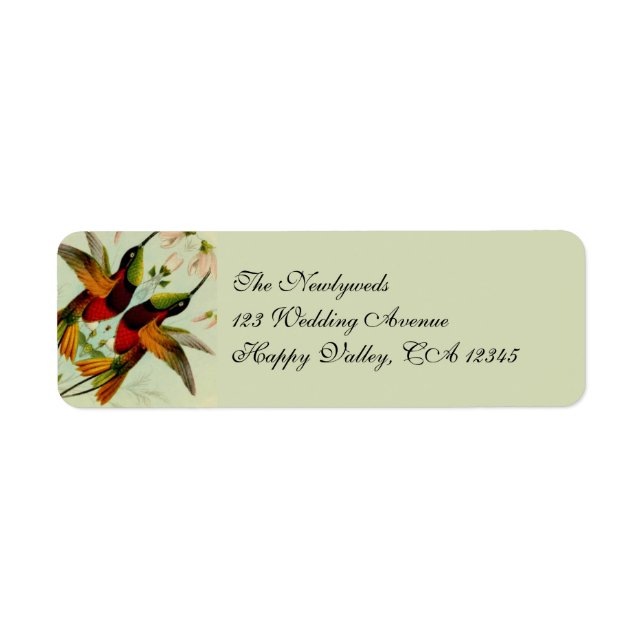 Vintage Wedding, Hummingbirds and Flowers Label (Front)