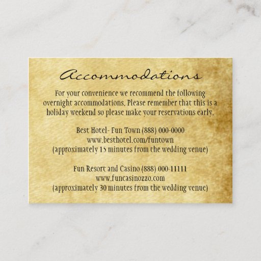 Customizable Vintage Wedding Insert Reception Cards Business Cards