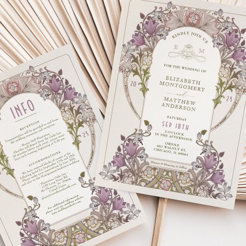 Vintage Wedding Invitation and Info Lavender