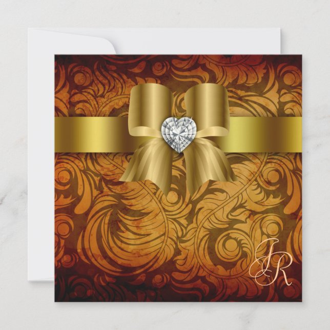 Vintage Wedding Invitation Heart Bow Autumn (Front)