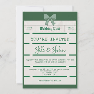 Vintage Wedding Invitation Newspaper with Bow