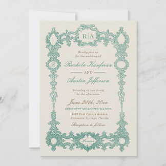 Vintage Wedding Invitation Ornate Green