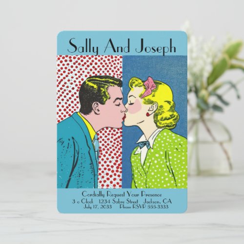 Vintage Wedding Invitation Retro Pop art 50s Invitation