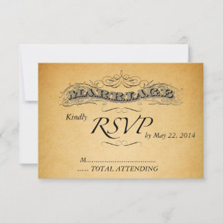 Vintage Wedding Invitation RSVP Black Damask