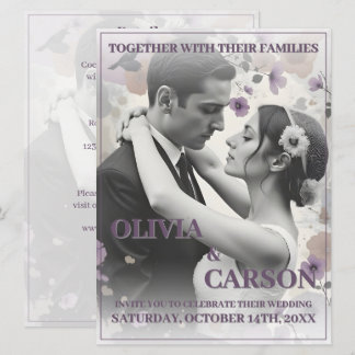 Vintage Wedding Invitation with Romantic Couple