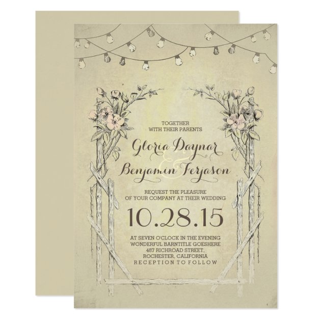 Vintage Wedding Invitation With String Lights