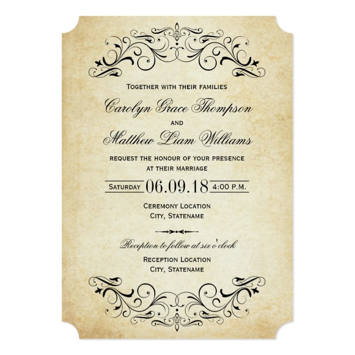 Vintage Wedding Invitations Elegant Flourish Zazzle Com