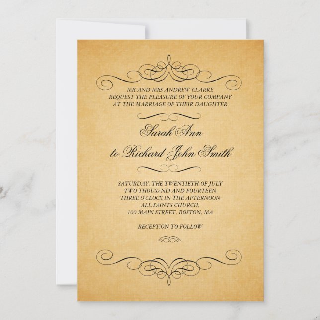 Vintage Wedding Invitations Swirls Flourish (Front)