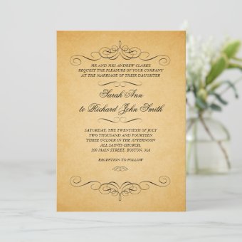 Vintage Wedding Invitations Swirls Flourish | Zazzle