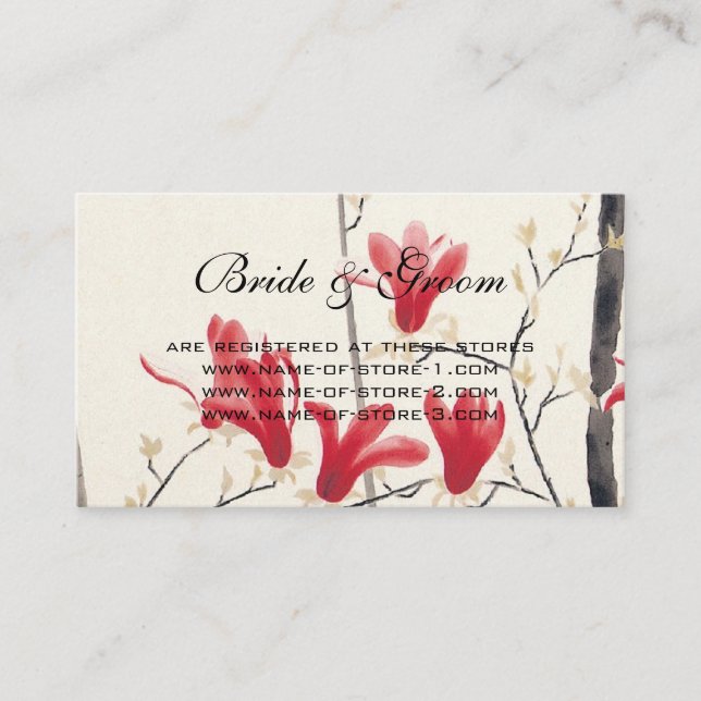 Vintage Wedding, Japanese Pink Magnolia Tree Enclosure Card (Front)