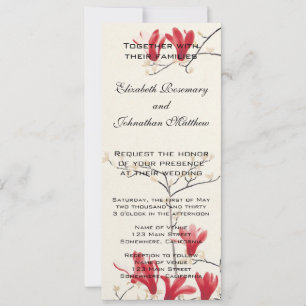 Vintage Wedding, Japanese Pink Magnolia Tree Invitation