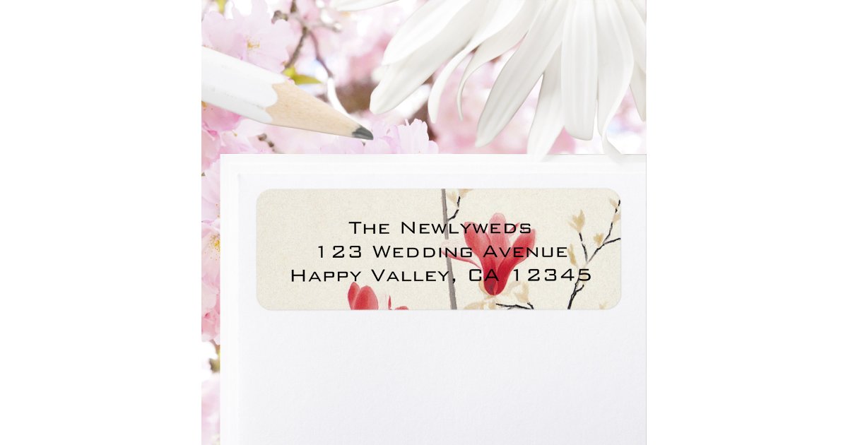 Vintage Wedding, Japanese Pink Magnolia Tree Label | Zazzle