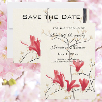Vintage Wedding  Japanese Pink Magnolia Tree Save The Date by InvitationCafe at Zazzle