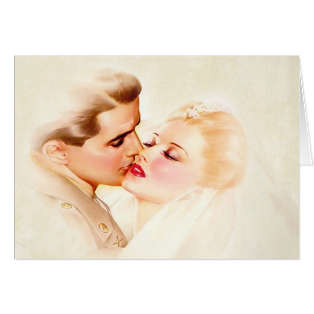 Vintage Wedding Kiss, Soldier & Bride Cards (Front Horizontal)
