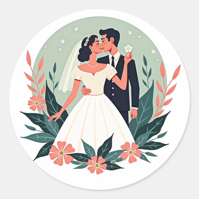 Vintage Wedding Kiss Sticker (Front)