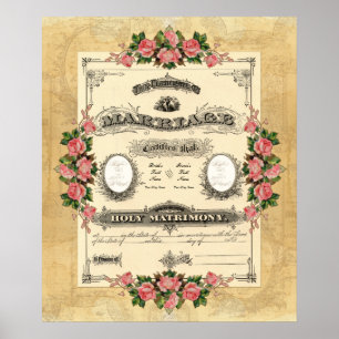 Vintage Wedding Marriage Certificate Modern Design Poster