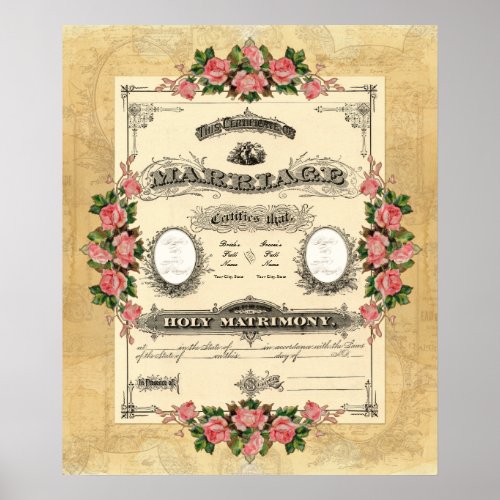 Vintage Wedding Marriage Certificate Modern Design Poster