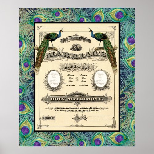 Vintage Wedding Marriage Certificate Modern Design Poster