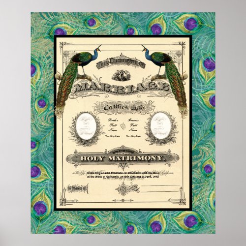 Vintage Wedding Marriage Certificate Modern Design Poster