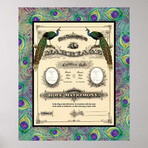 Vintage Wedding Marriage Certificate Modern Design Poster