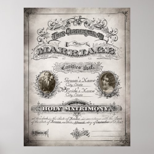 Vintage Wedding Marriage Certificate Poster