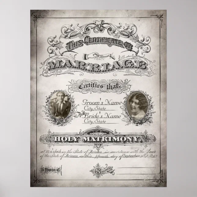 Vintage Wedding Marriage Certificate Poster | Zazzle