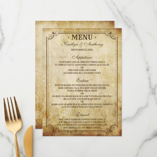 Vintage Wedding Menu