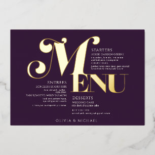 Vintage Wedding Menu Gold Plum Foil Invitation