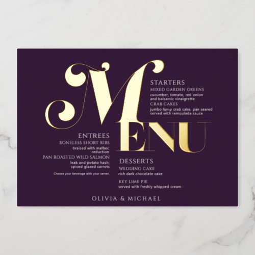 Vintage Wedding Menu Gold Plum Foil Invitation