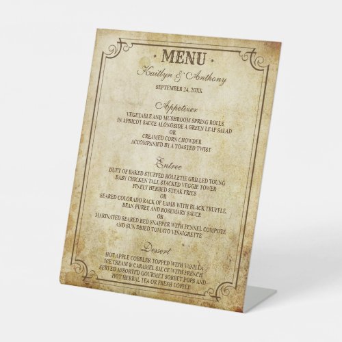 Vintage Wedding Menu Pedestal Sign