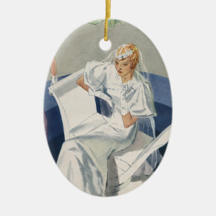 Vintage Wedding, Mid Century Modern Art Deco Bride Ceramic Ornament