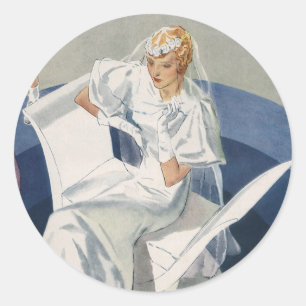 Vintage Wedding, Mid Century Modern Art Deco Bride Classic Round Sticker