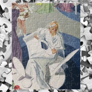 Vintage Wedding, Mid Century Modern Art Deco Bride Jigsaw Puzzle
