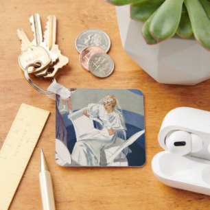 Vintage Wedding, Mid Century Modern Art Deco Bride Keychain